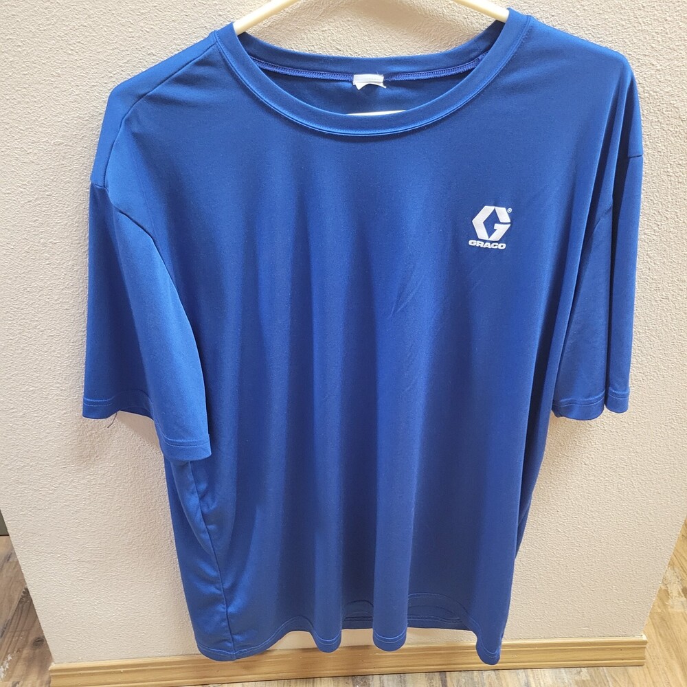 Sport-Tek Tee Shirt Mens Size XL Blue Graco Short Sleeve Crew Neck Back US Flag